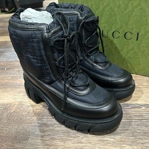 Gucci Black Quilted Lace-Up Ankle Boots